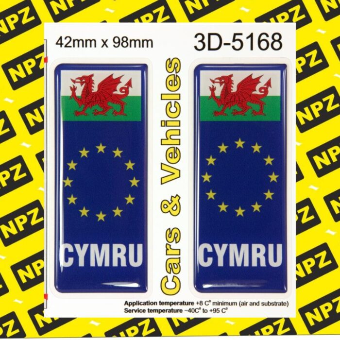 CYMRU EU euro stars Number Plate Decals Badges Wales Welsh Flag Resin Domed
