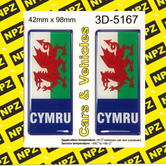 CARBON CYMRU Welsh Flag Number Plate Gel Stickers Decals Badges Resin Domed