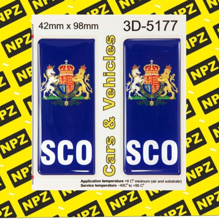 Scotland SCO Coat of Arms Resin Gel Domed Number Plate Badges Decals Stickers
